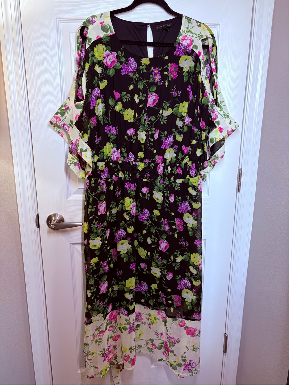 Lane Bryant Black Floral Maxi Dress with Pink & Green Blooms